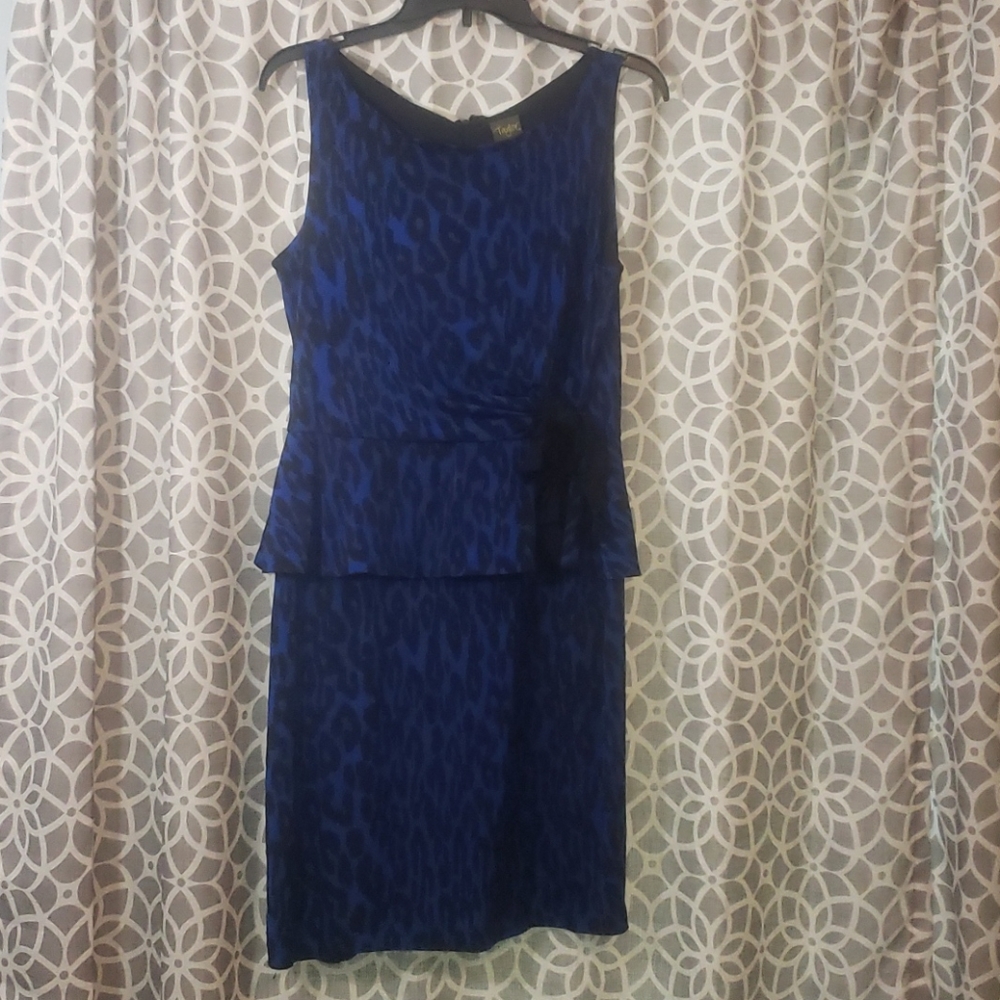 Taylor Blue Leopard Peplum Dress